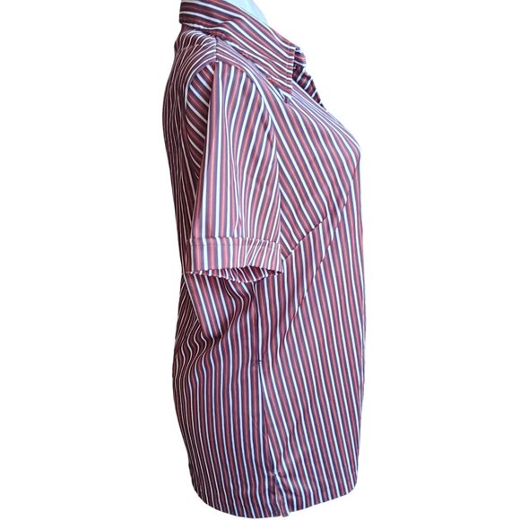Large Vintage 80's Mom Striped Top Shirt Button-Up Blouse Stretch Polyester - Picture 4 of 7